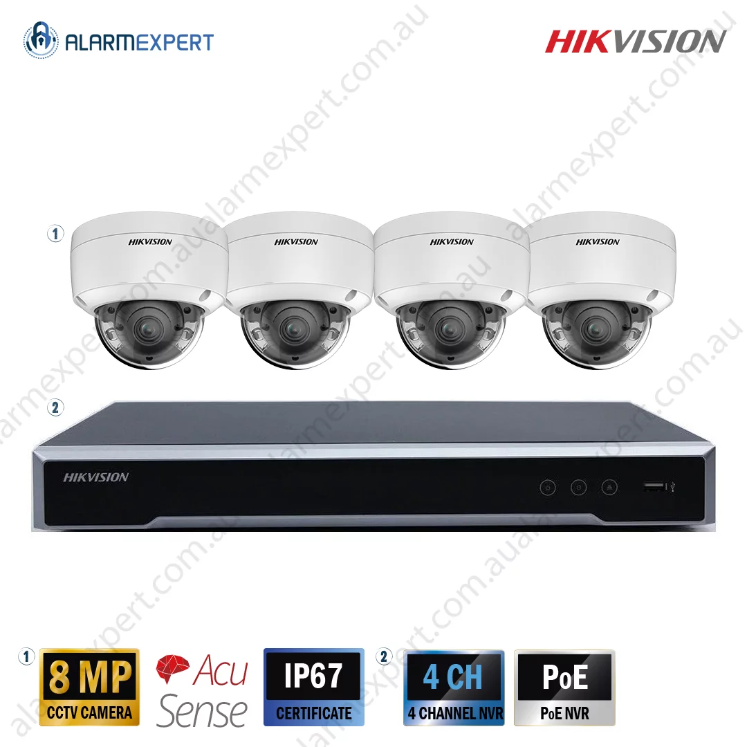 4 x 8 MP Acusense Fixed Dome Bundle Kit with 4CH NVR