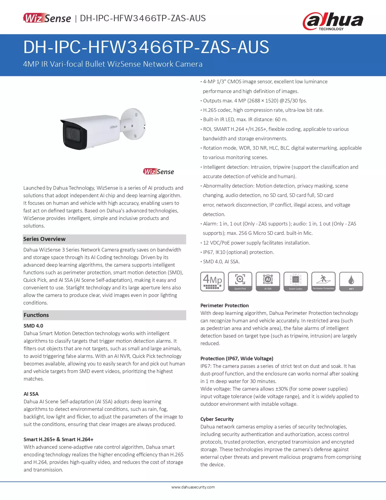 Dahua 4MP WizSense Motorised Bullet Camera Alarm Expert