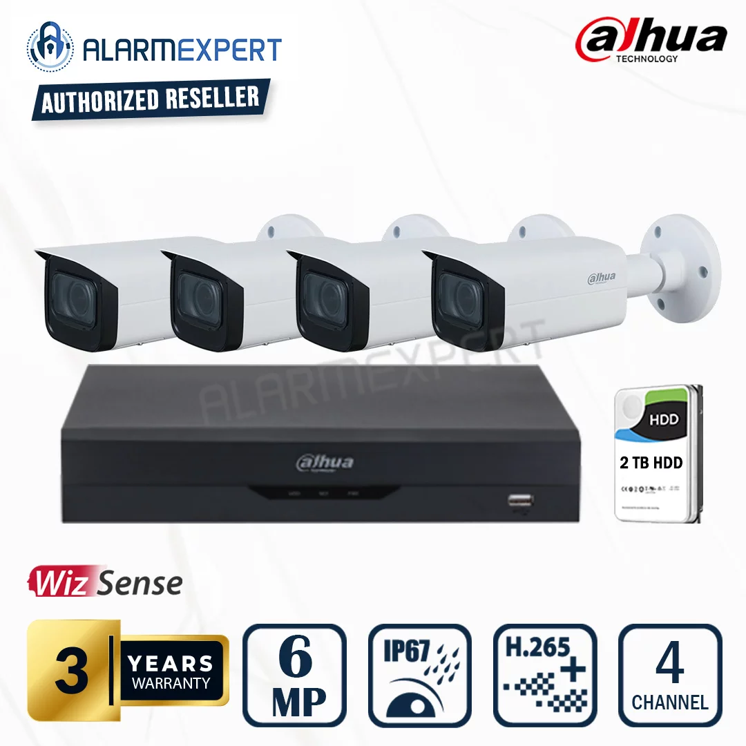 Dahua 4 x 6MP WizSense Motorised Starlight Bullet with 4 Channel NVR and 2TB HDD