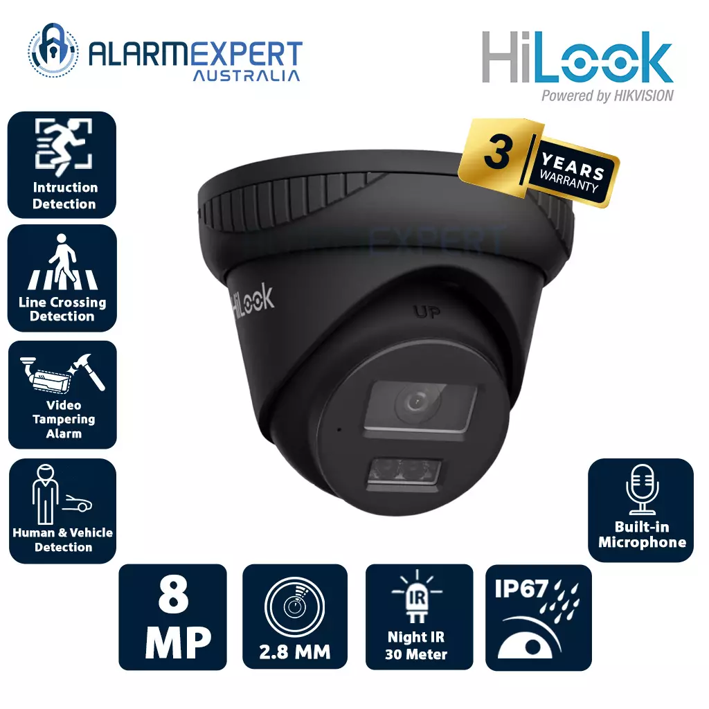 HiLook 8 MP Smart Hybrid Light Fixed Turret Lens 2.8 mm Network Camera Black IPC-T283H-MU