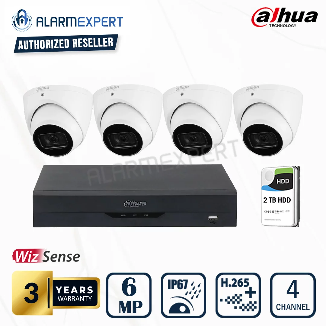 Dahua 4 x 6MP WizSense Fixed Starlight Turret with 4 Channel NVR and 2TB HDD