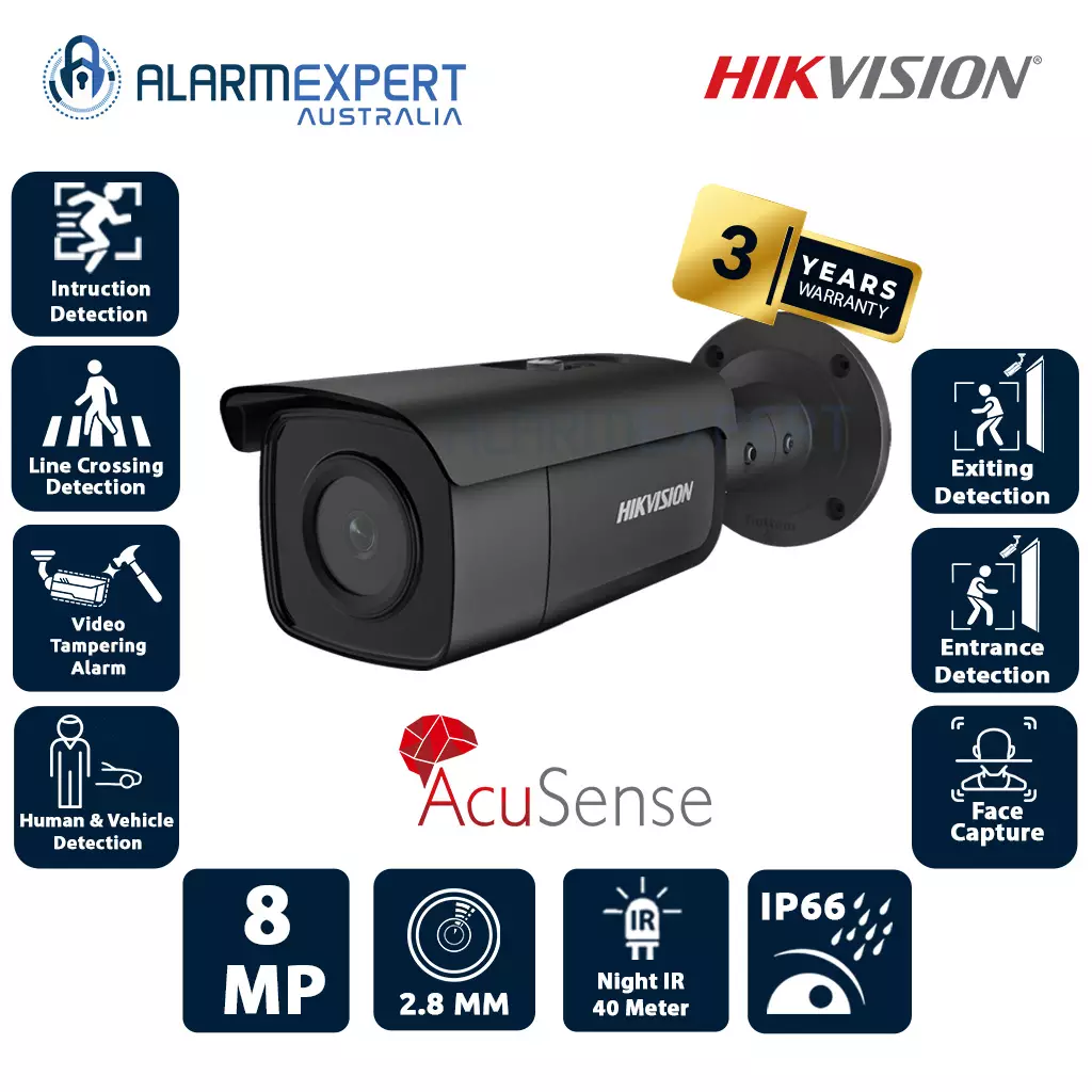 Hikvision 8 MP AcuSense Fixed Bullet Lens 4.0 mm Network Camera Black DS-2CD2T86G2-4I