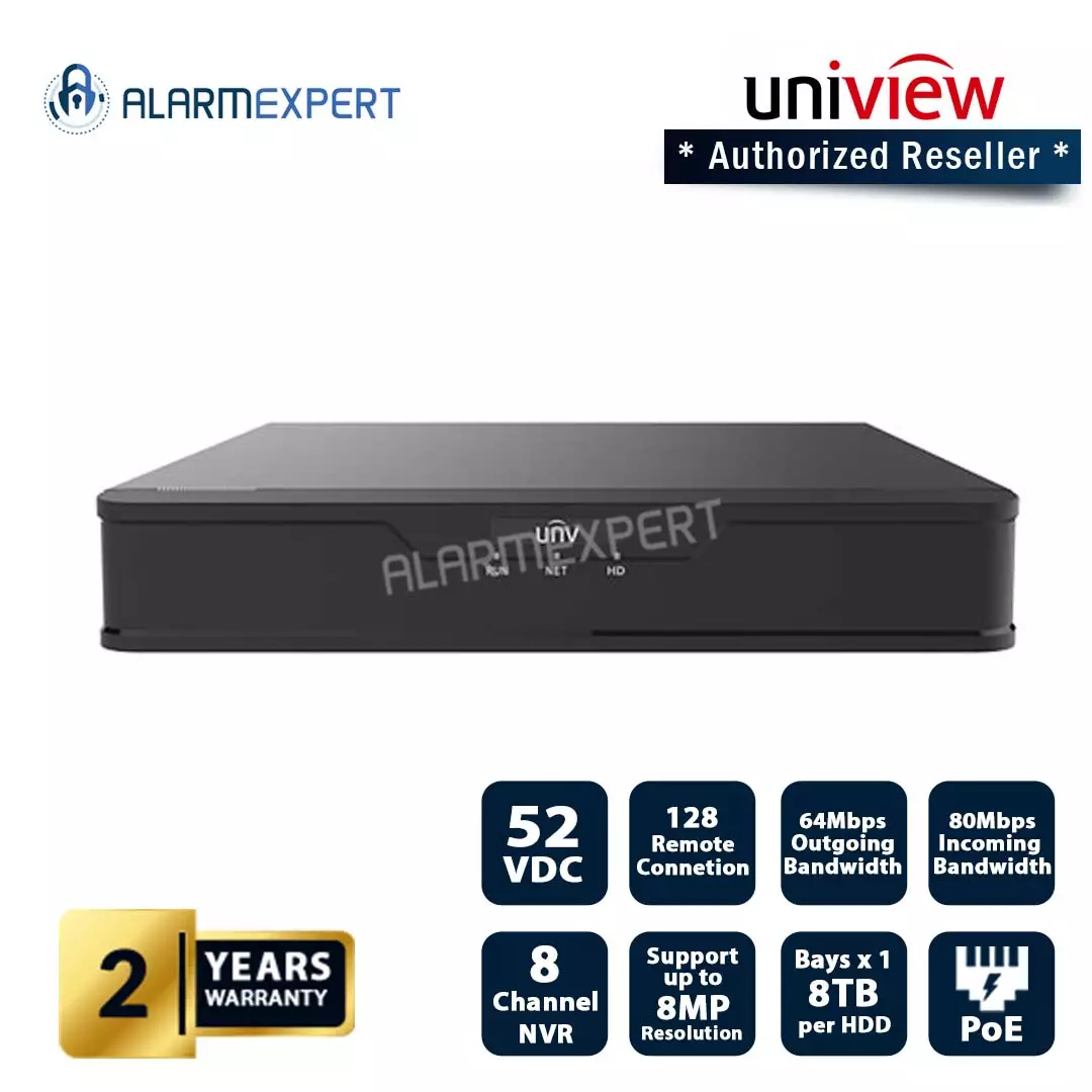 Uniview 8 Channel 1-SATA Ultra 265/H.265/H.264 NVR NVR301-08E2-P8