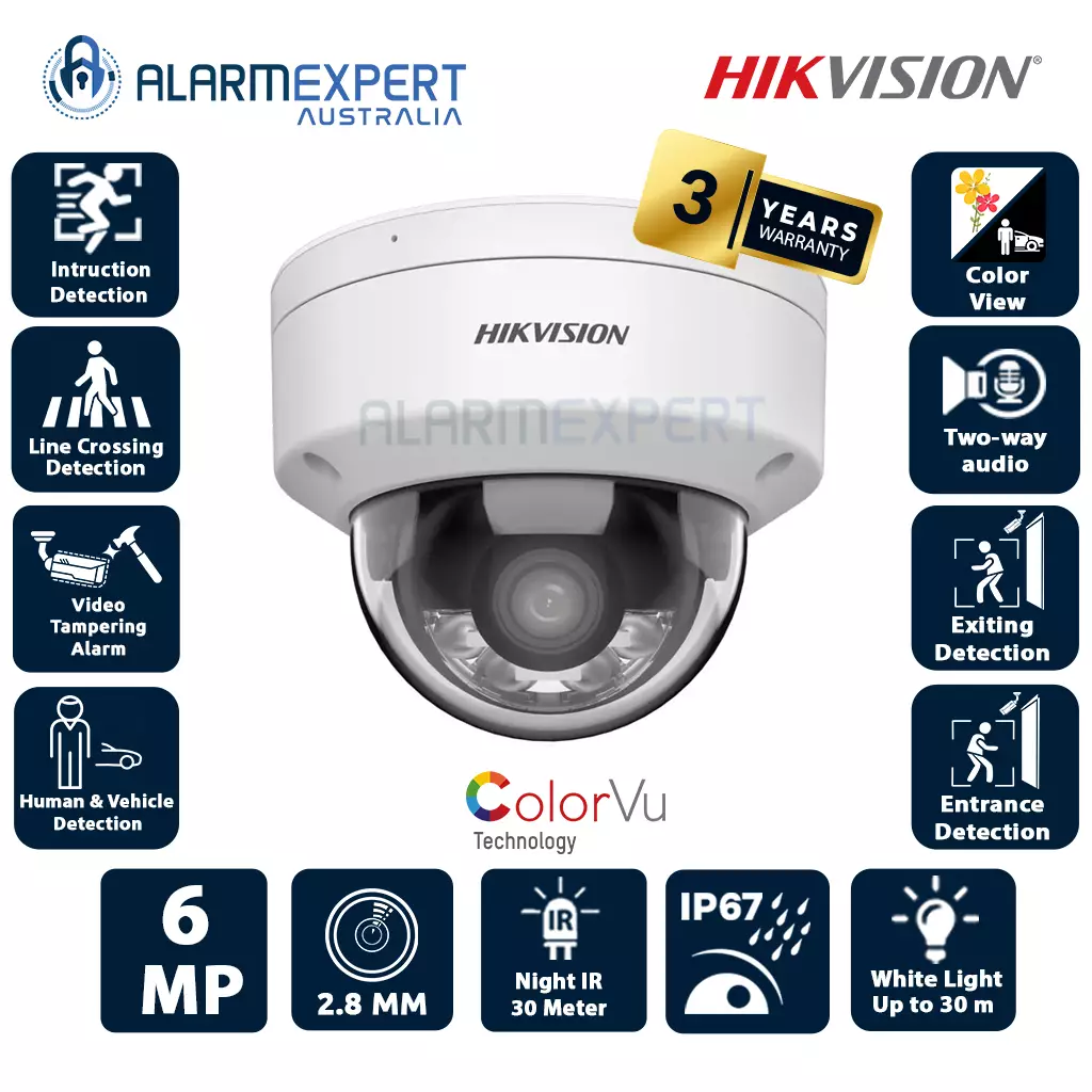 Hikvision 6 MP Smart Hybrid Light with ColorVu Fixed Dome Network Camera DS-2CD2167G2H-LISU