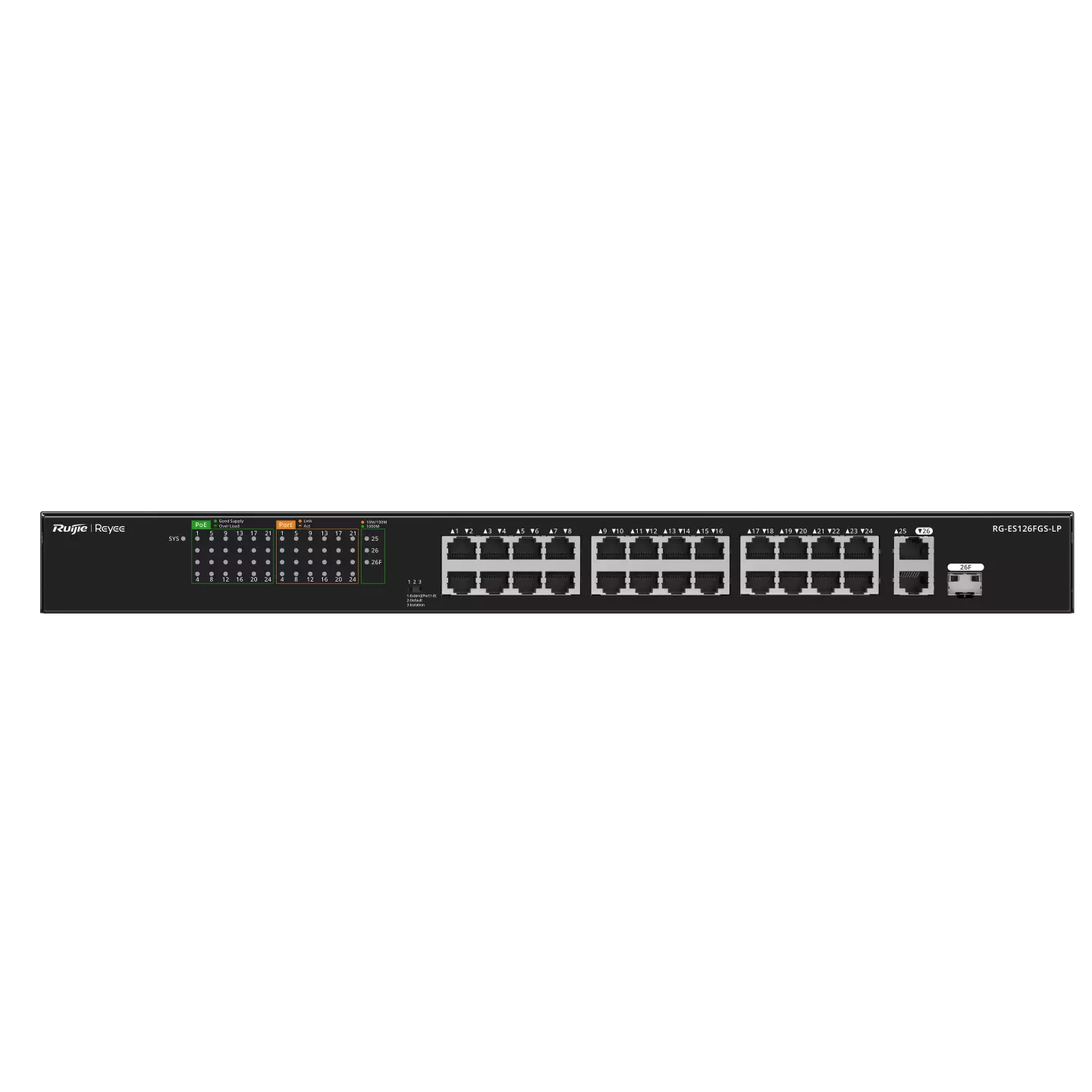 Ruijie 24-Port 10/100 Mbps with 2-Port Gigabit Unmanaged PoE Switch RG-ES126FGS-LP