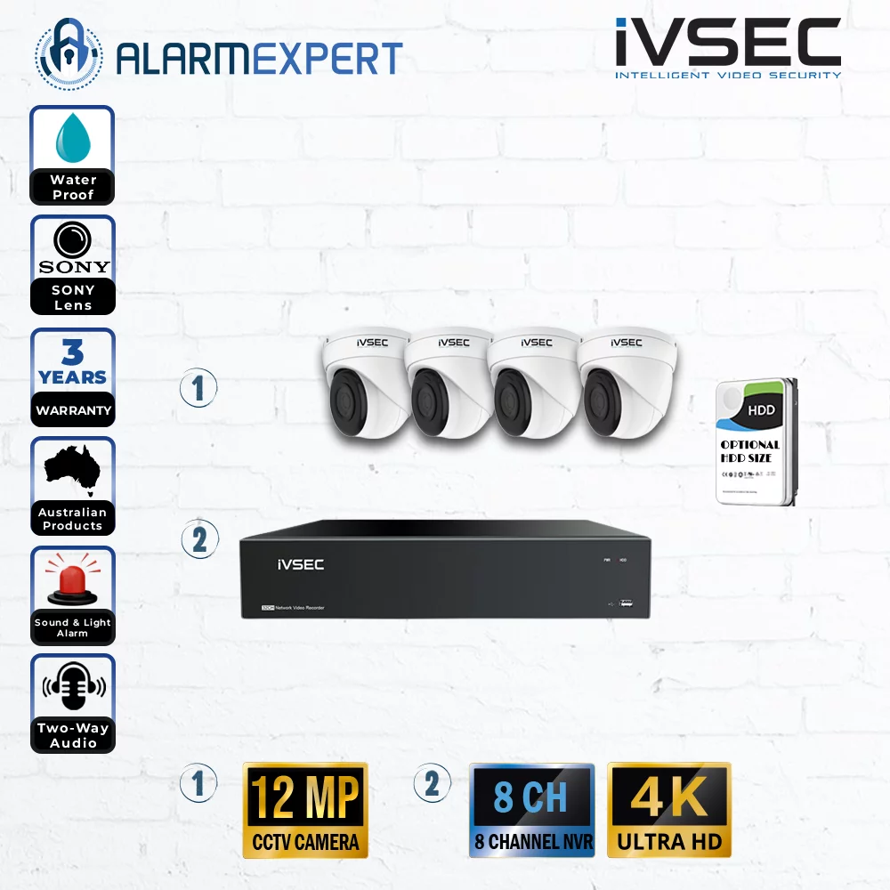 IVSEC 4 x 12MP Turret IP Bundle Kit with 8CH NVR