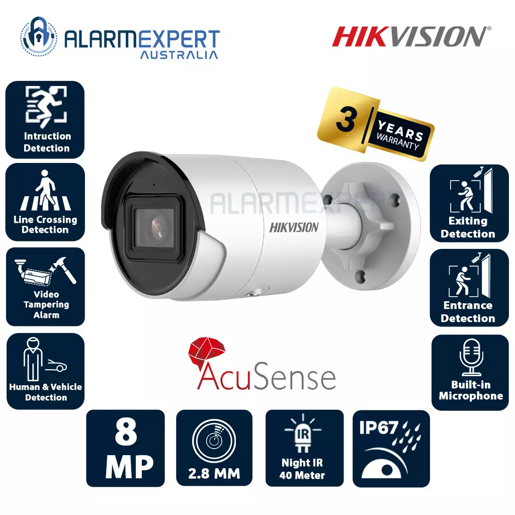 Hikvision 8 MP 4K AcuSense Fixed Mini Bullet Network Camera with Mic