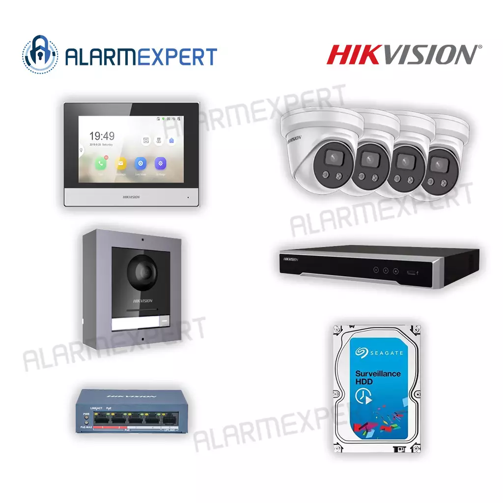 Hikvision 4x 6 MP, 4 Channel, 3TB HDD and IP Interocm Kit