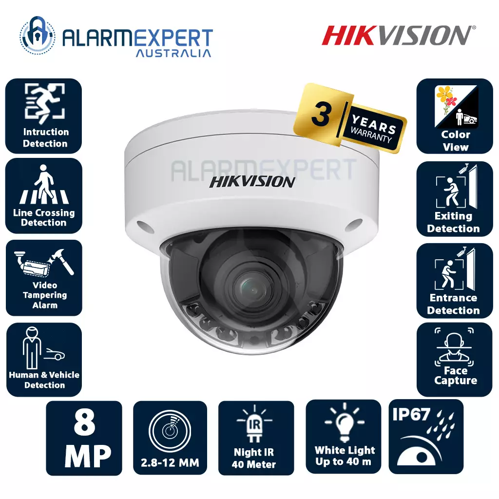 Hikvision 8 MP Smart Hybrid Light with ColorVu Motorized Dome Network Camera DS-2CD2787G2HT-LIZS