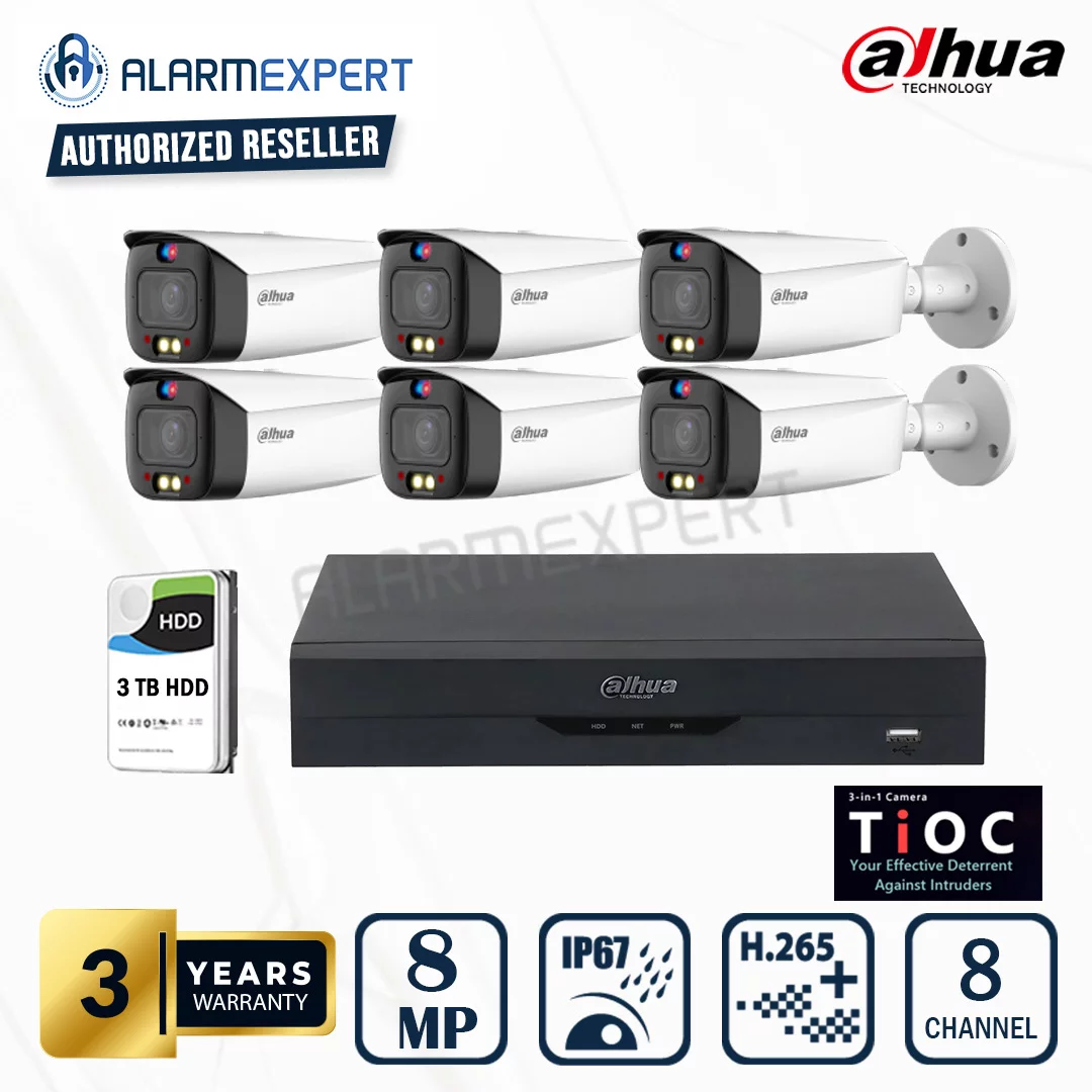 Dahua 6x 8MP TIOC 2.0 Vari-focal Bullet WizSense IP Camera with 8 Channel NVR and 3TB HDD