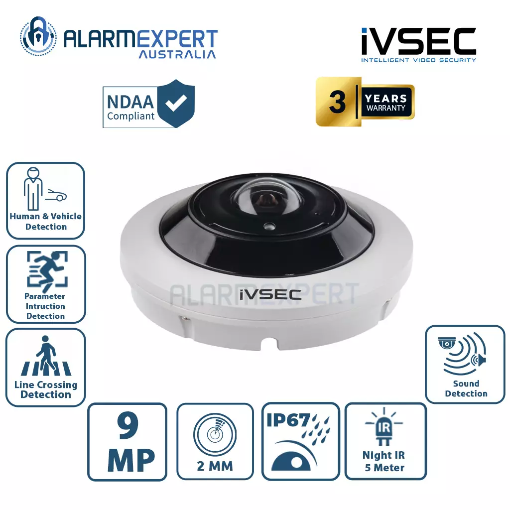 IVSEC NC541XA Fisheye Dome, 9MP, 360°, POE, IP66, IR, Microphone, Speaker