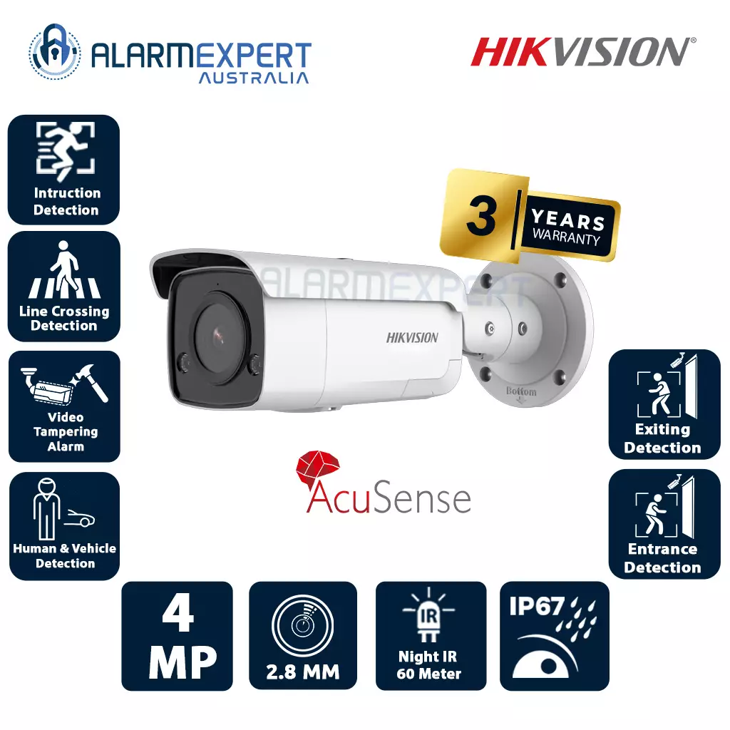 Hikvision 4 MP Fixed Bullet AcuSense Strobe Light and Audible Warning Camera