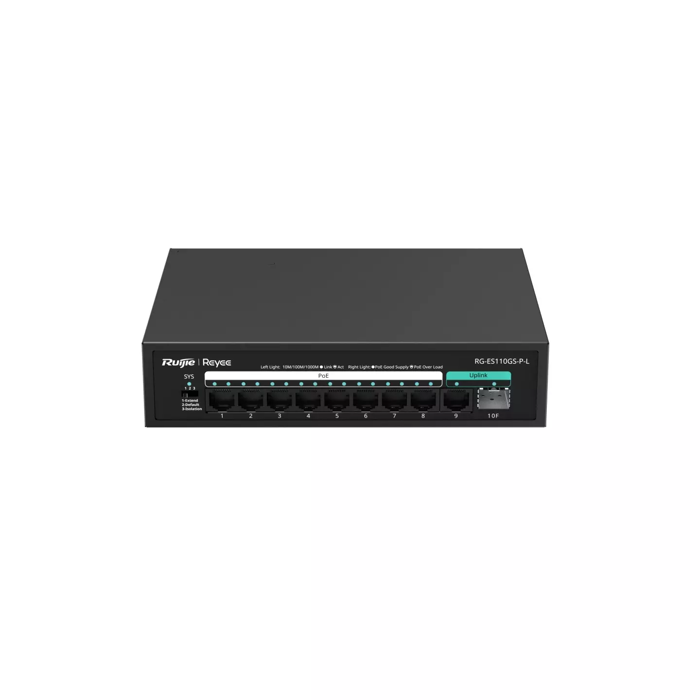 Ruijie 10-Port 1000Mbps Unmanaged Switch with 8 PoE+ Ports RG-ES110GS-P-L