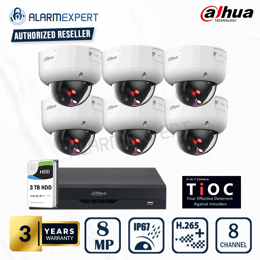 Dahua 6x 8MP TIOC Vari-focal Dome WizSense IP Camera with 8 Channel NVR and 3TB HDD