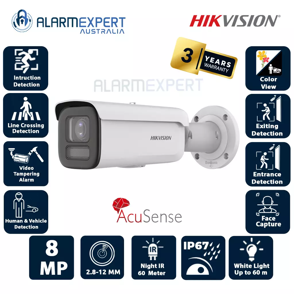 Hikvision 8 MP Smart Hybrid Light with ColorVu Motorized Varifocal Bullet Network Camera DS-2CD2687G2HT-LIZS