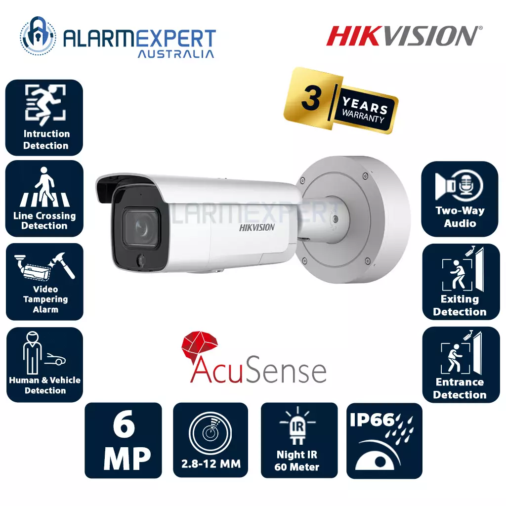 Hikvision 6 MP AcuSense Strobe Light and Audible Warning Motorized Bullet IP Camera (2.8-12mm)