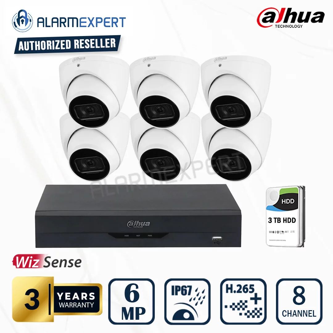 Dahua 6 x 6MP WizSense Fixed Starlight Turret with 8 Channel NVR and 3TB HDD