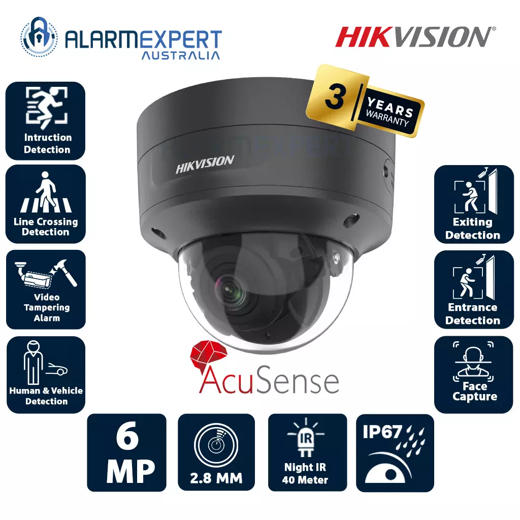 Hikvision 6 MP AcuSense Motorized Varifocal Dome Network Camera Black DS-2CD2766G2T-IZS(BNC)