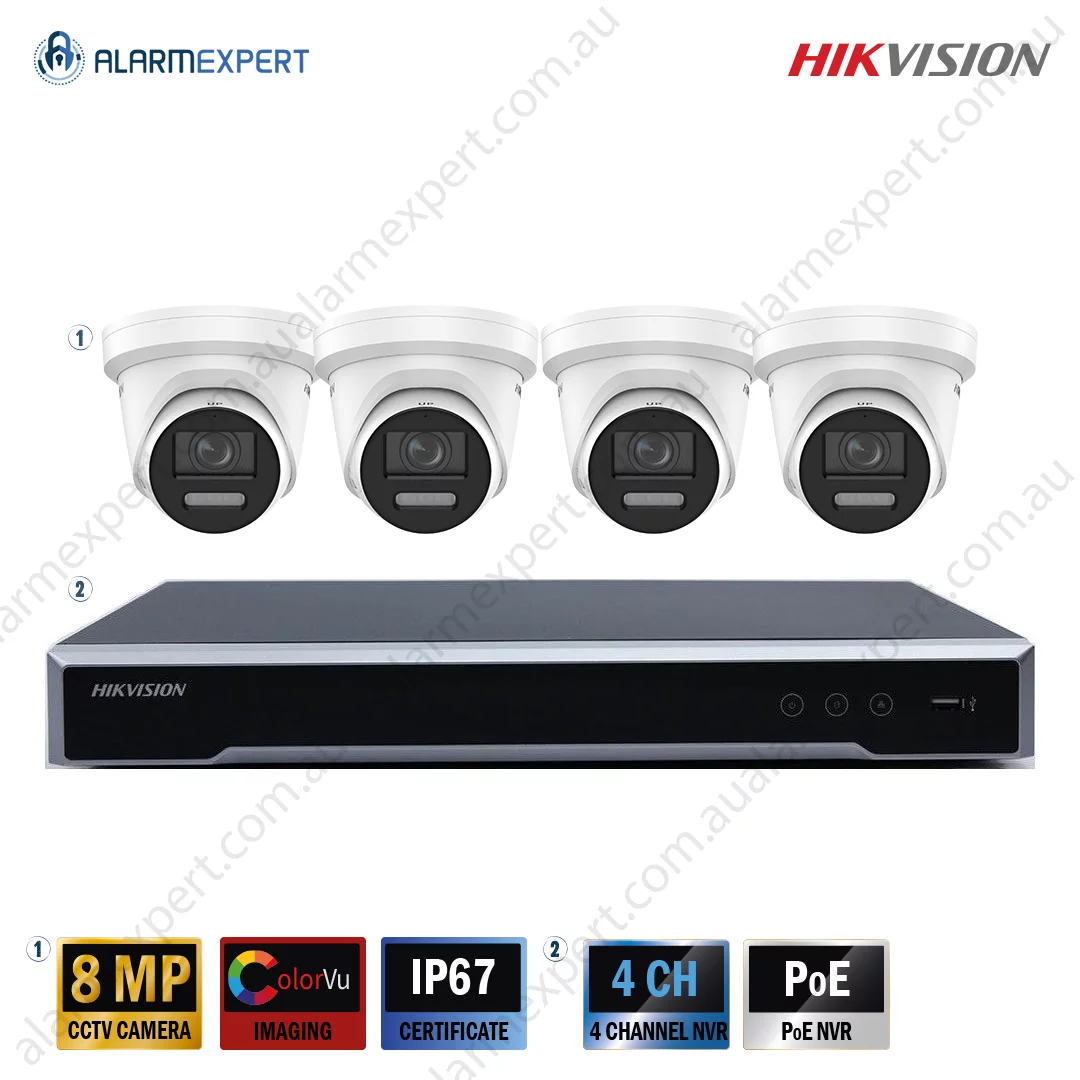 4 x 8 MP ColorVu Strobe Light and Audible Warning Fixed Turret Bundle Kit with 4CH NVR