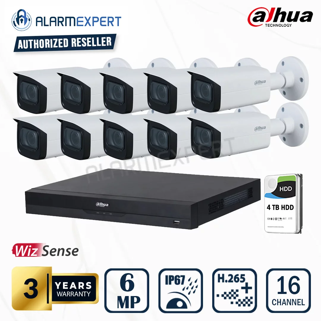 Dahua 10 x 6MP WizSense Motorised Bullet with 16 Channel NVR and 4TB HDDs