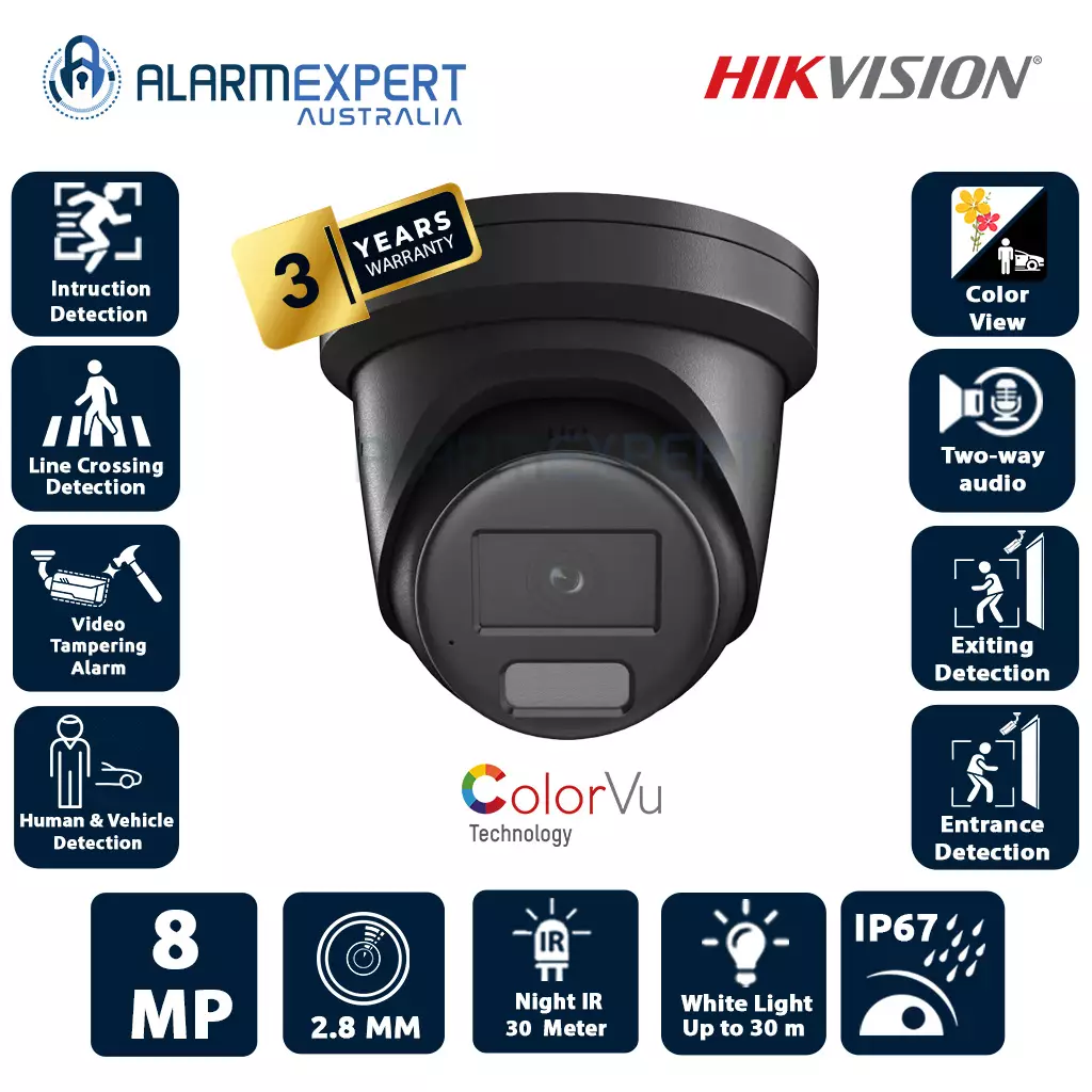 Hikvision 8 MP Smart Hybrid Light with ColorVu Fixed Turret Black DS-2CD2387G2H-LISU/SL