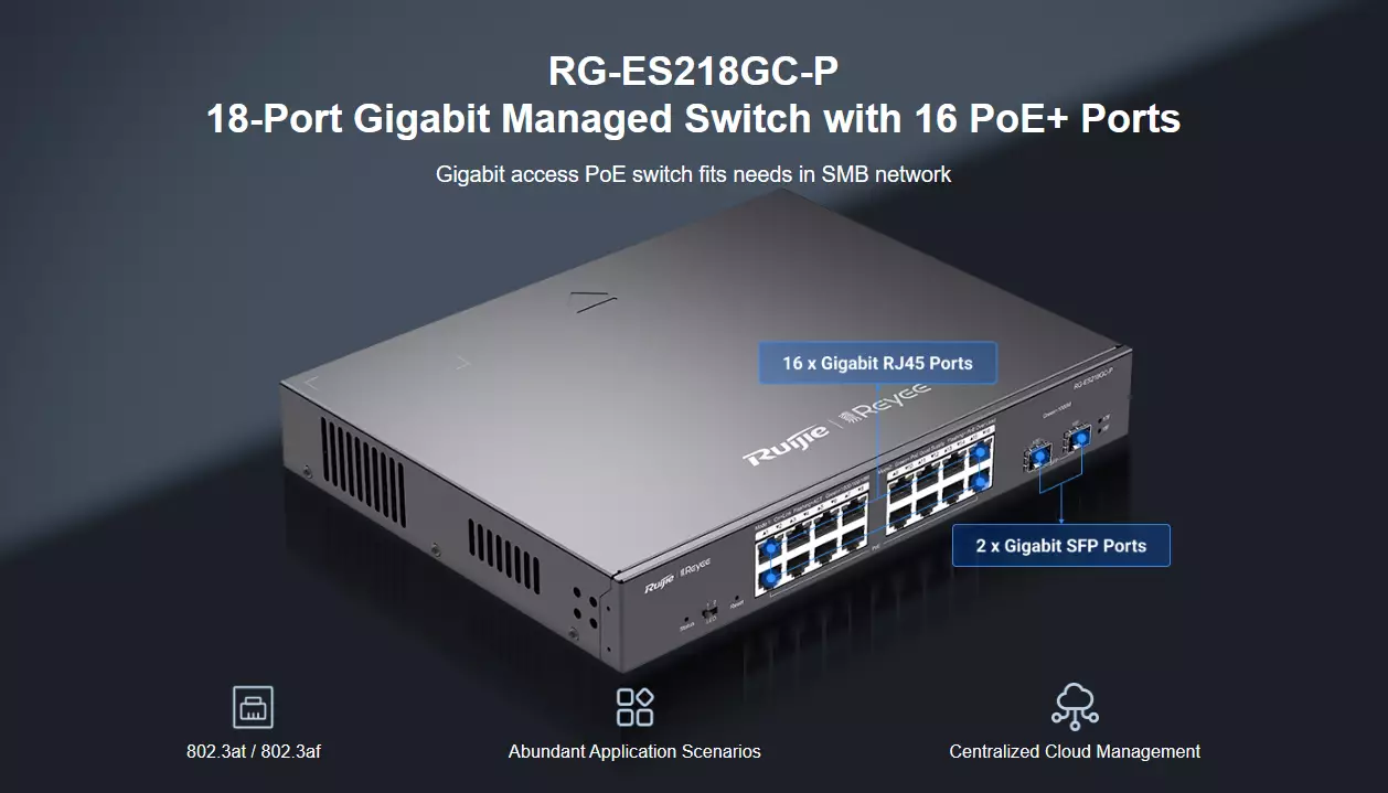 Ruijie Reyee RG-ES218GC-P, 18-Port Gigabit Smart Cloud Mananged PoE Switch