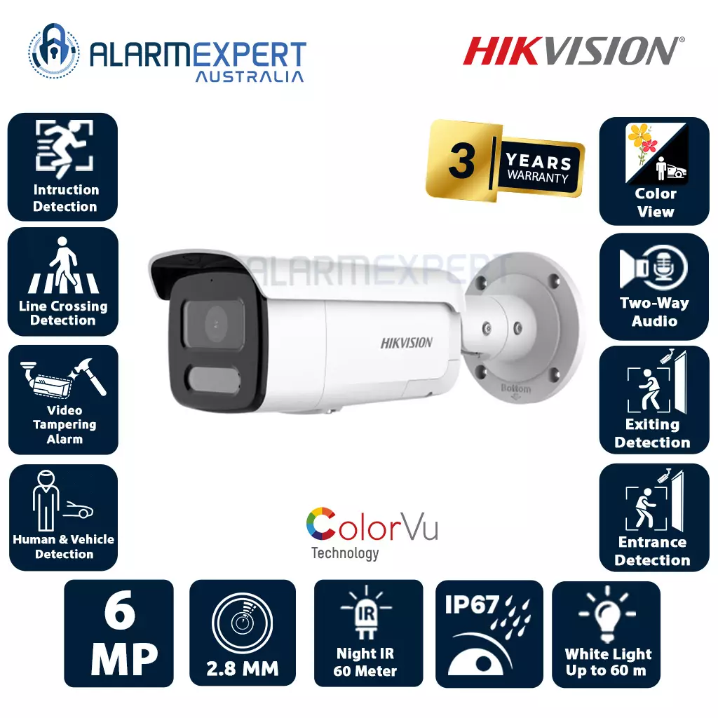 Hikvision 6 MP Smart Hybrid Light with ColorVu Fixed Bullet Network Camera DS-2CD2T67G2H-LISU/SL