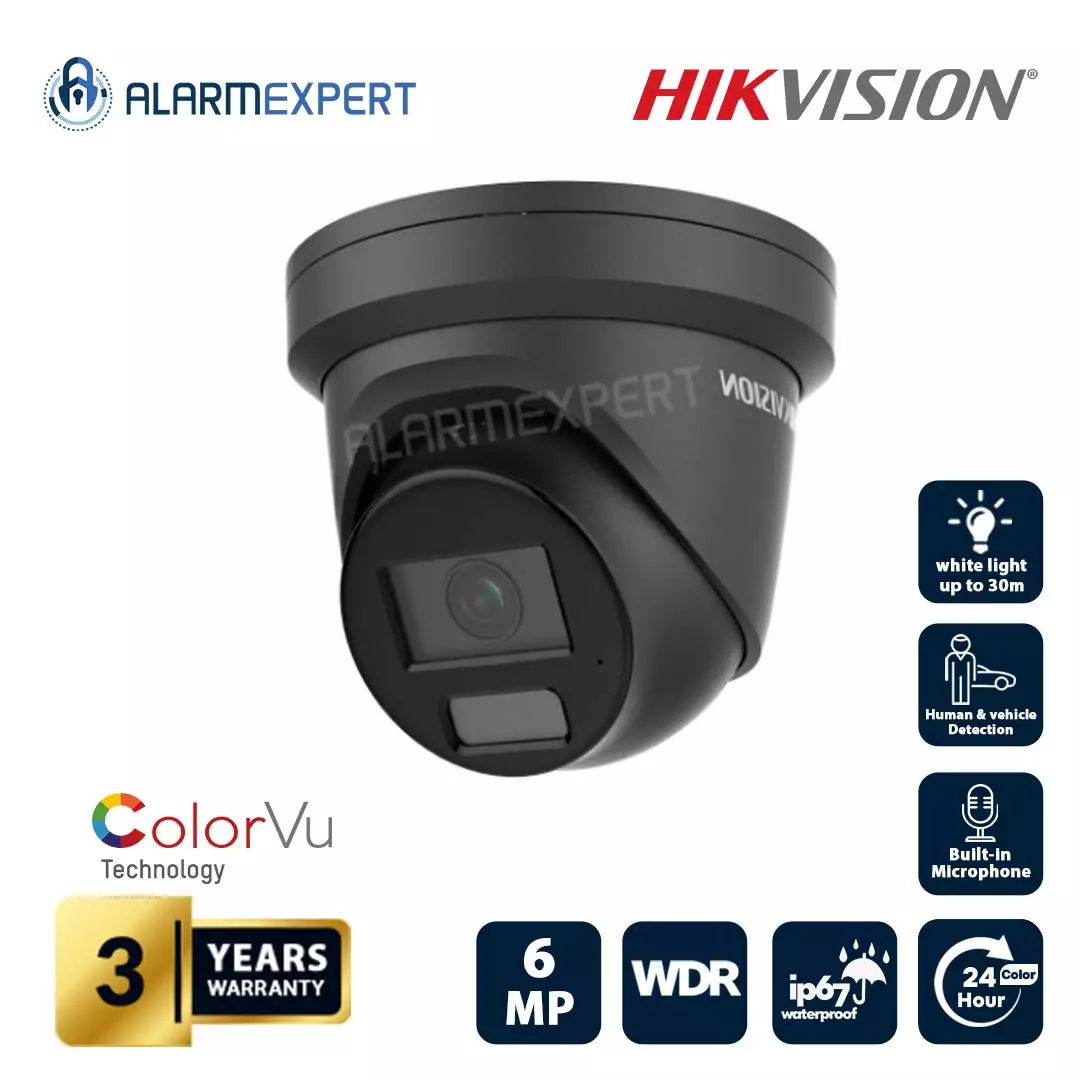 Hikvision 6 MP ColorVu Fixed Lens 2.8 mm Turret Network Camera Black DS-2CD2367G2-LU