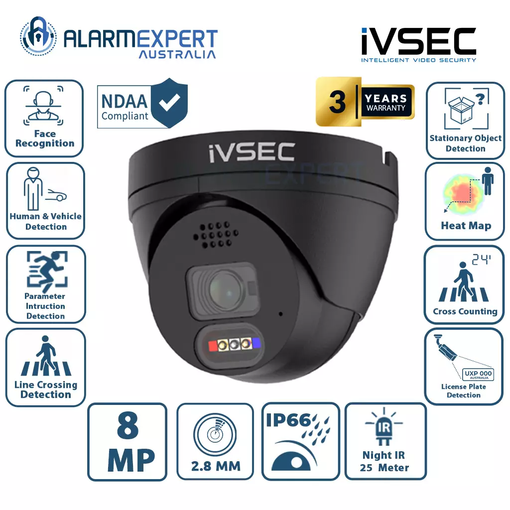 IVSEC Turret IP Camera 8 MP 2.8mm Lens Full Colour Black IVNC323ADX-BLK