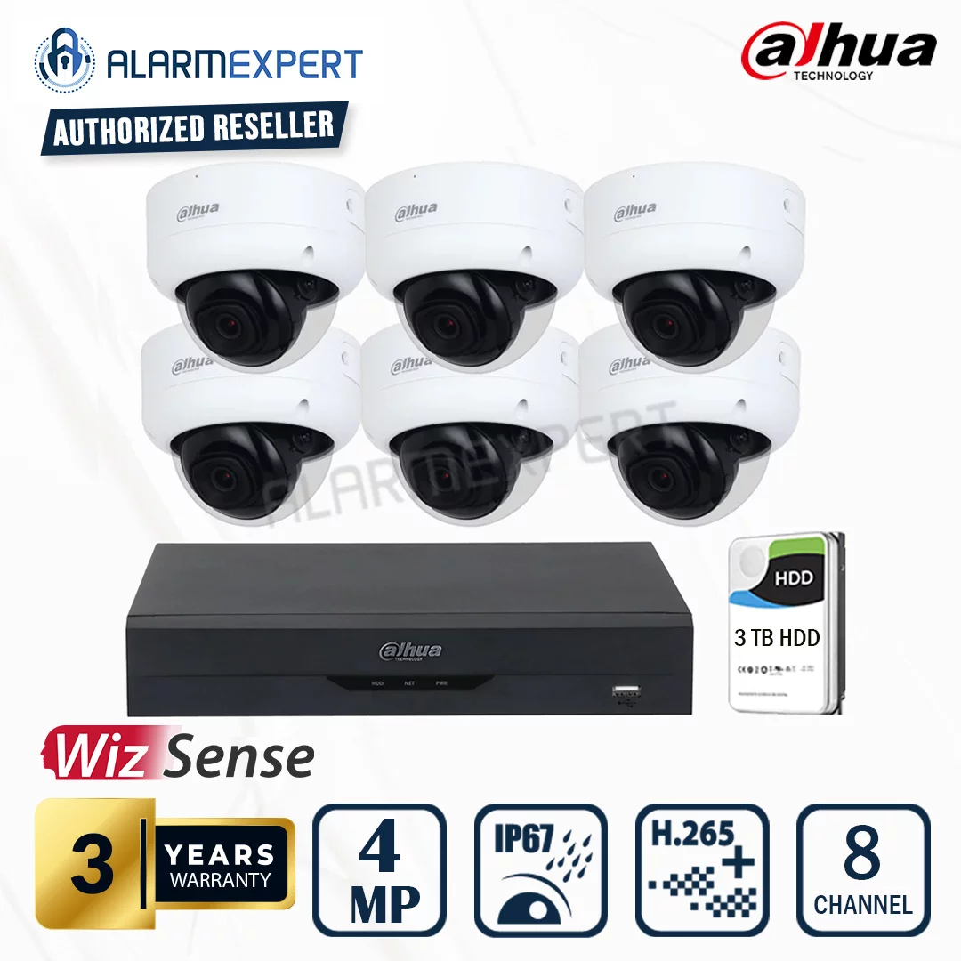 Dahua 6 x 4MP WizSense Fixed Dome with 8 Channel NVR and 3TB HDD