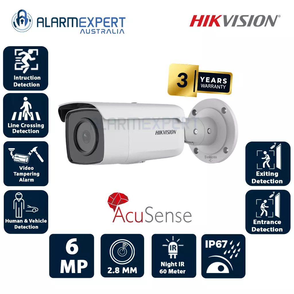 Hikvision 6 MP AcuSense Fixed Bullet Network Camera. IR: Up to 60M