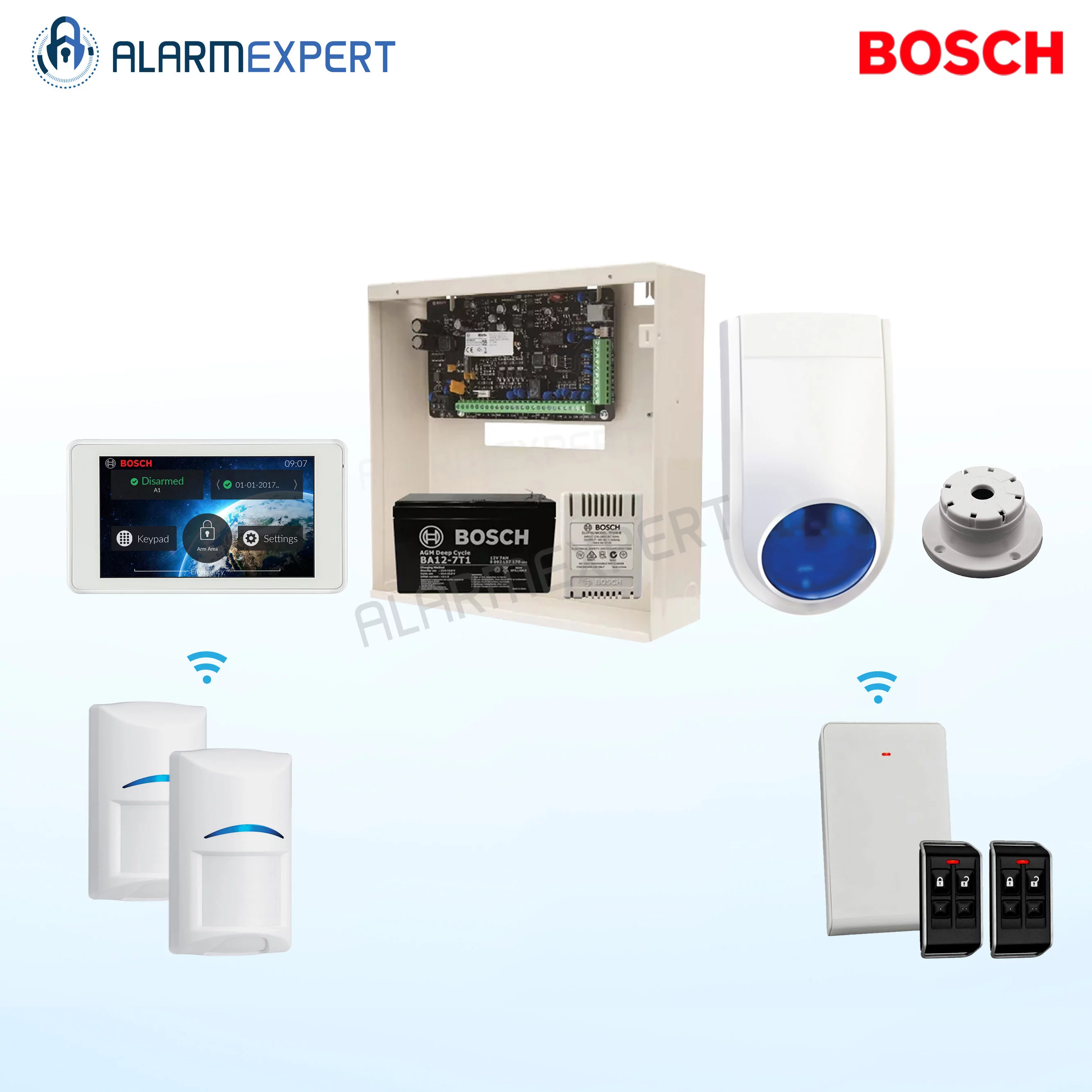 Bosch Solution 3000 + 2 Wireless PIRs + 5" Touch screen Keypad + Receiver + 2 Deluxe Remotes