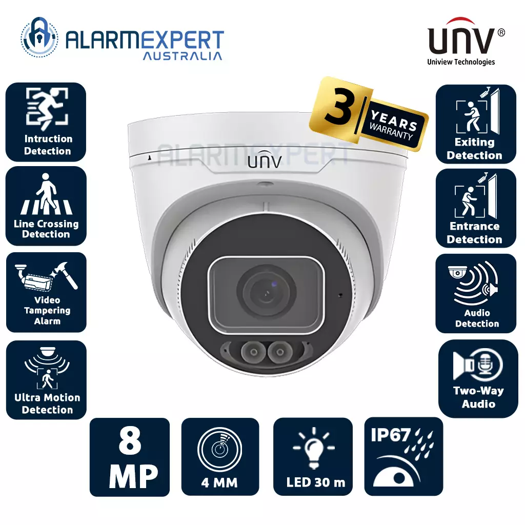 Uniview 8 MP 4K HD Intelligent ColorHunter Fixed Eyeball Network Camera IPC3638SE-ADF40K-WL-I0