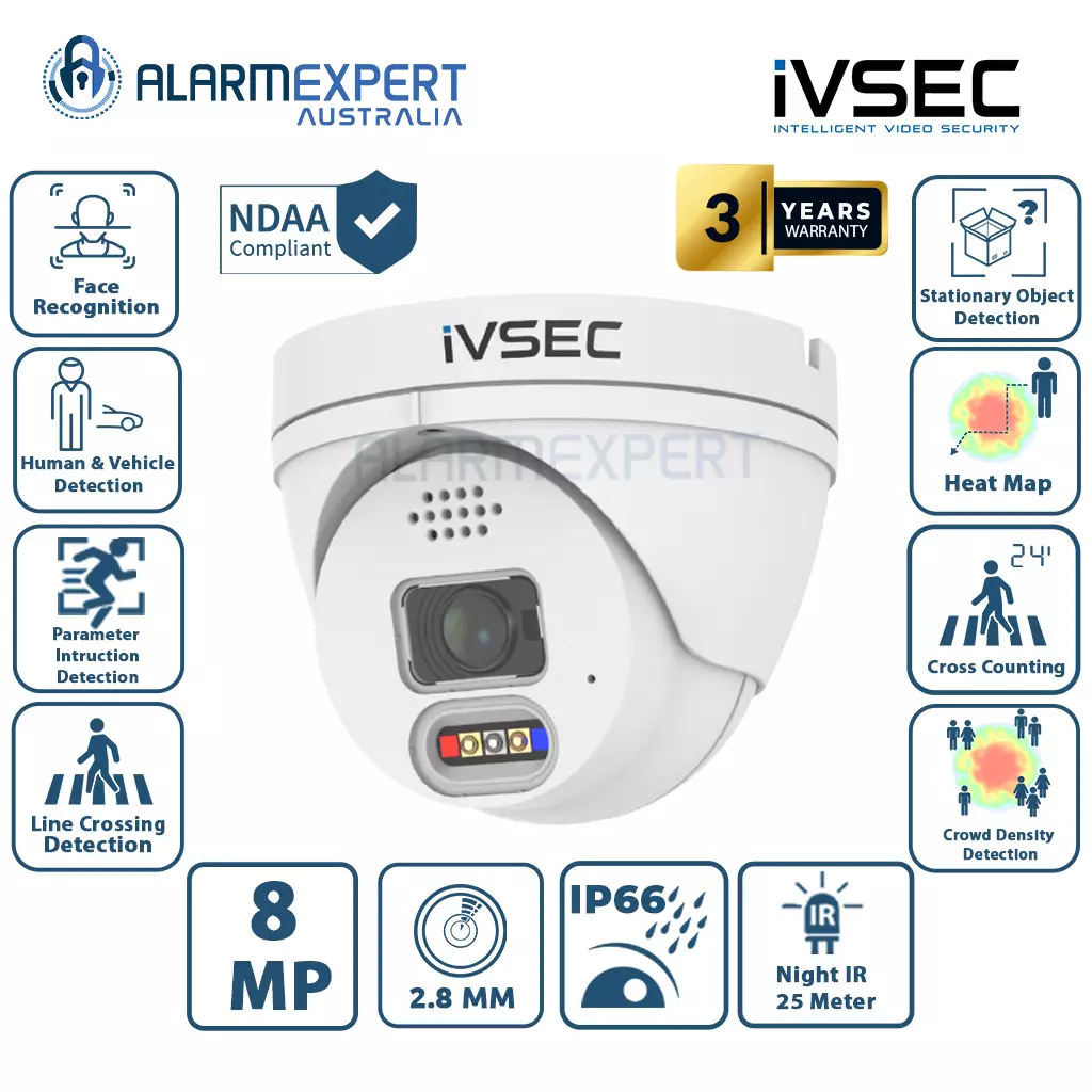 IVSEC Turret IP Camera 8 MP 2.8mm Lens Full Colour White IVNC323ADX