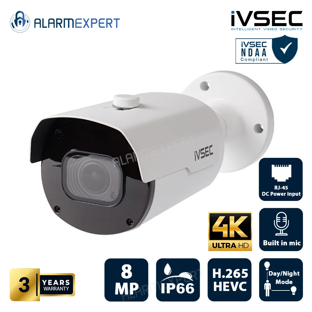 IVSEC NC531XB Bullet IP Camera, 8MP Sony Sensor 2.8-12MM Motorised Lens, POE, IP66, 45M IR, IVS