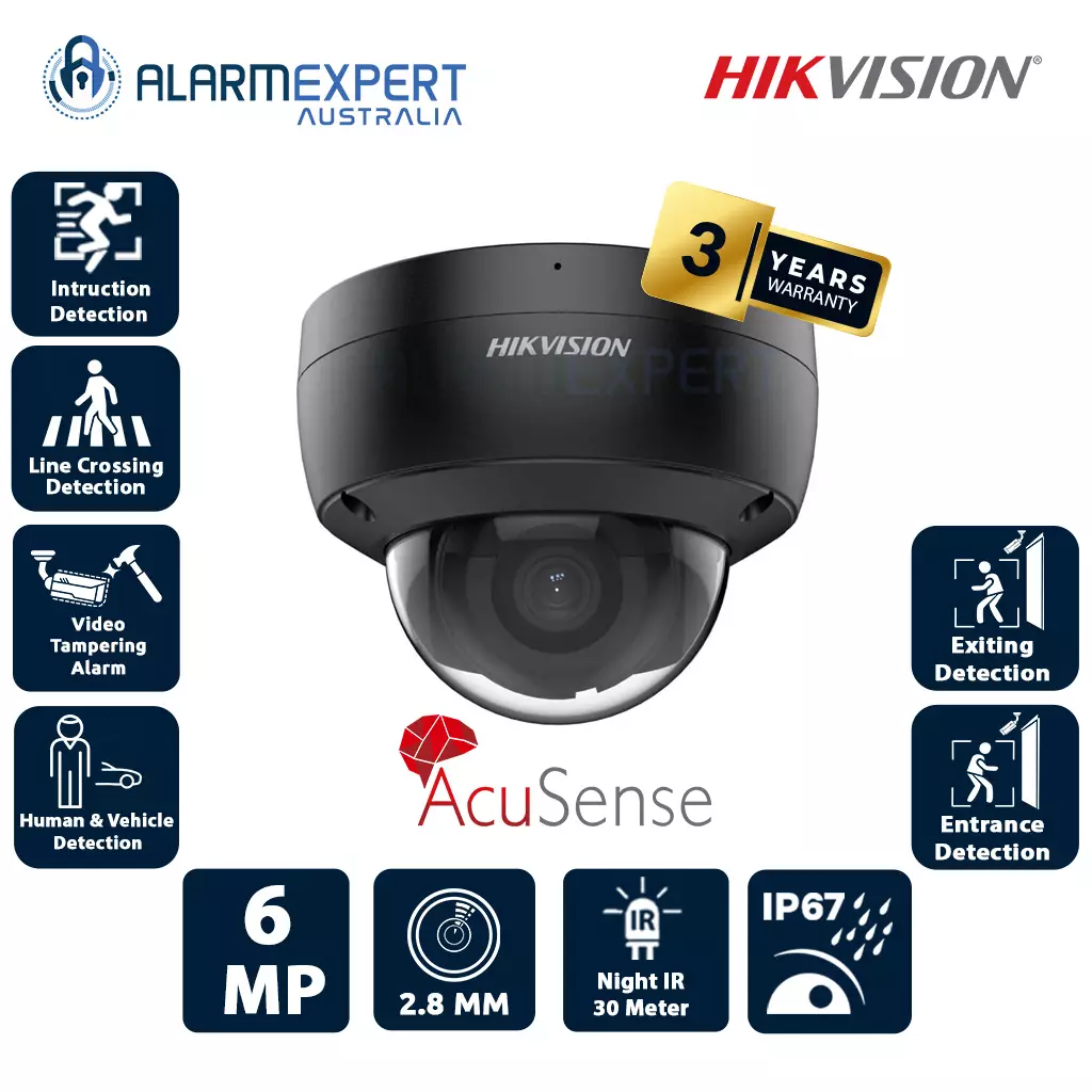 Hikvision 6 MP AcuSense Fixed Dome Network Camera Black DS-2CD2166G2-ISU