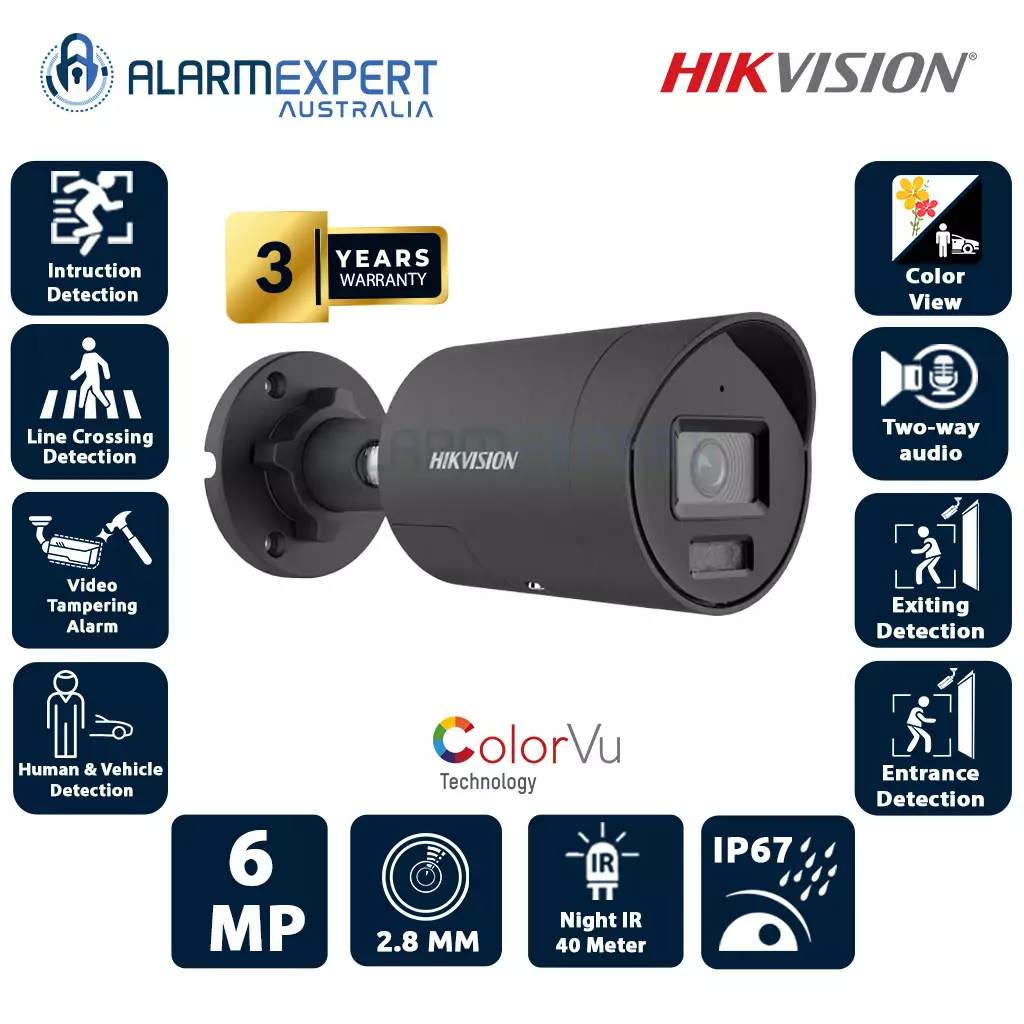 Hikvision 6 MP Smart Hybrid Light with ColorVu Fixed Mini Bullet Black DS-2CD2067G2H-LIU/SL